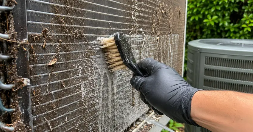 Air Conditioning Maintenance coil cleaning close-up