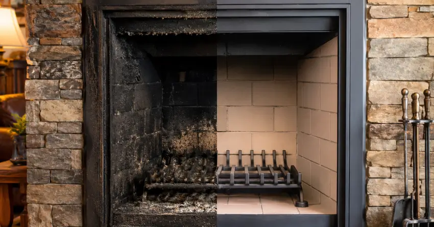 before and after fireplace cleaning service in Edmonton