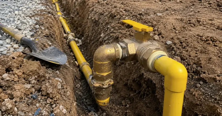 outdoor underground gas line piping installation in Edmonton residential property