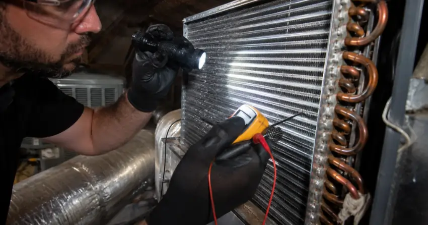 HVAC maintenance inspection of air conditioning coils