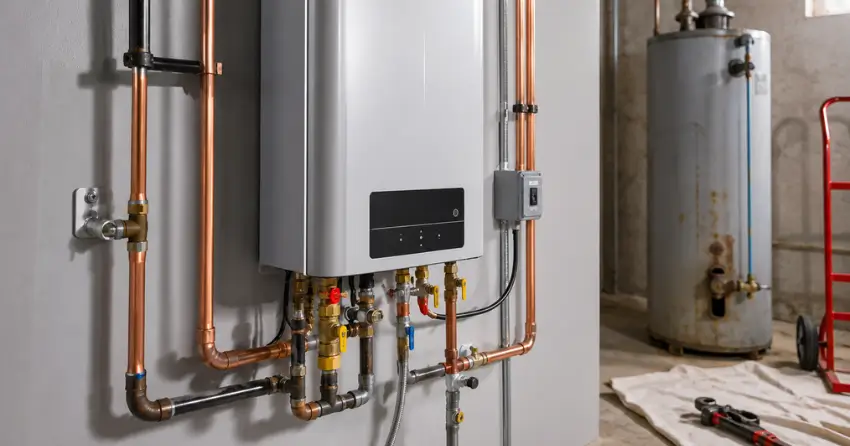 tank to tankless water heater installation replacement in Edmonton