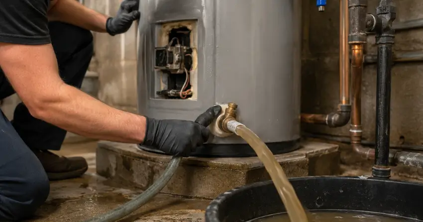 water heater maintenance check and sediment flush process