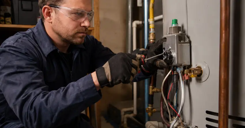 licensed gas technician completing water heater repair near me