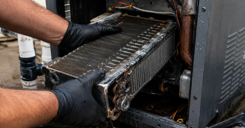 pool heater leak repair heat exchanger replacement Edmonton
