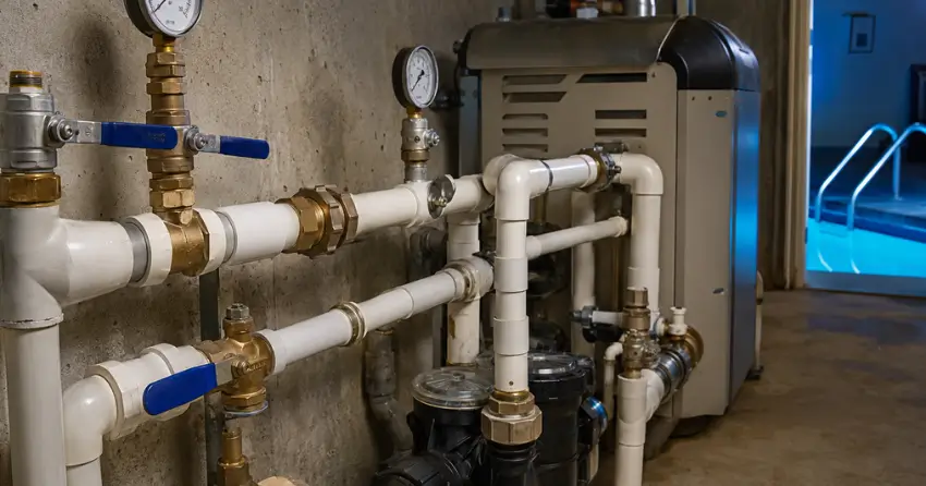 pool heater plumbing service valves and shutoffs
