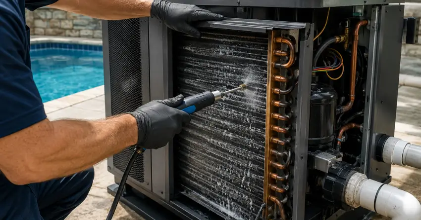 pool heater service near me heat pump coil cleaning inspection