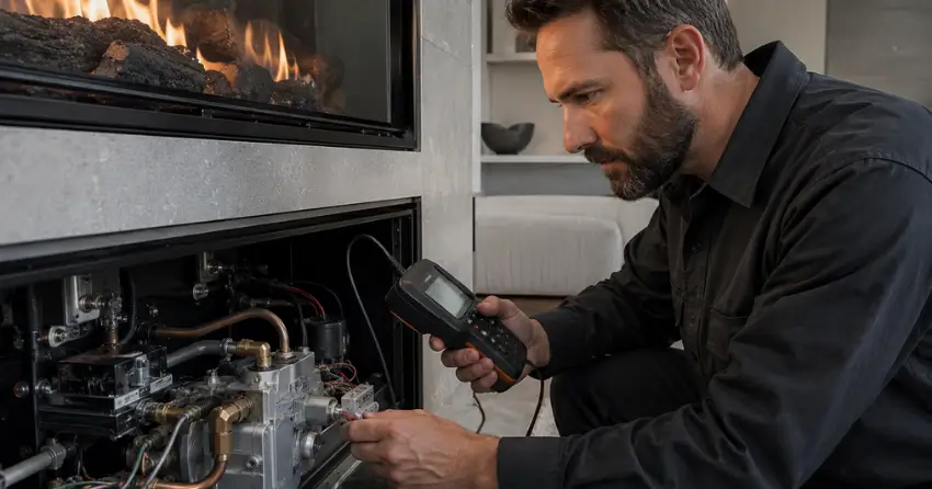 fireplace specialist diagnosing gas valve fault Edmonton