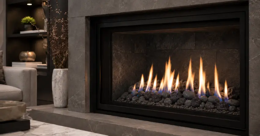 gas fire repairs completed unit with clean steady flame