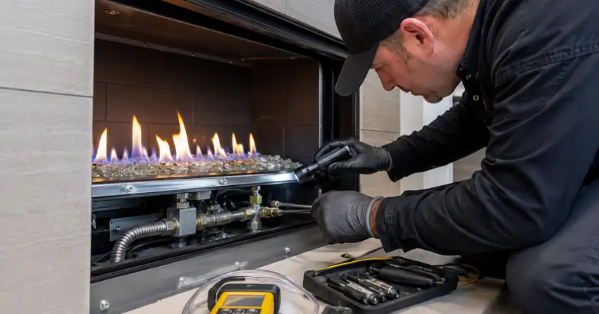 indoor gas fireplace venting and draft inspection repair