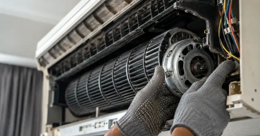 fan motor and blower inspection during Air Conditioner Repair