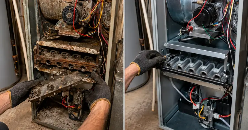 before and after Emergency Furnace Repair service in Edmonton home